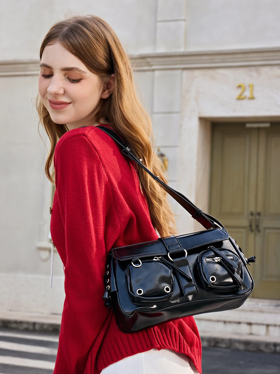 Hatastic Y2k Style Motorcycle Underarm Shoulder Bag,Casual Multicompartment Cool Bag For Girls,Suitable For Students,Commuting,Parties,Traveling And Gifting, Perfect For Music Festival, 2000s Fashion Style Bag For Women Christmas Gifts