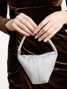 Clariva Mini Clutch Bag With Rhinestone Decor, Elegant Handbag For Party, Sophisticated Purse, Cosmetic Pouch, Coin Purse, Versatile Fashion Small Handbag, Clutch Bag For Wedding, Party Bags,Perfect For Party Wedding Prom Dinner/Banquet Matching With Holiday Party Dress Evening Dress & Sequin Dress Gifts - Silver - View 3