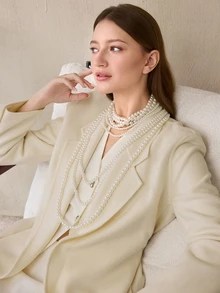 Clariva 1件时尚欧美风多层珍珠串珠项链，适合女士派对、毛衣装饰和日常佩戴，圣诞礼物