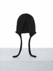 CHICVUE 1顶女士简约时尚毛绒柔软蝴蝶结针织护耳帽，适合冬季日常佩戴，休闲圣诞礼物 - 黑色 - 查看 3