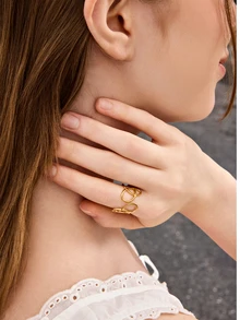 Hatastic Fashionable Minimalist Style Stainless Steel Open Ring, Ins Design Gifts Music Fest Back To School - Gold - View 3