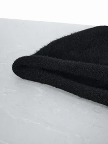 CHICVUE 1顶女士简约时尚毛绒柔软蝴蝶结针织护耳帽，适合冬季日常佩戴，休闲圣诞礼物 - 黑色 - 查看 2