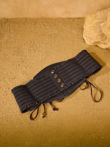 Tropiscape 1条女士棕色朋克风PU皮革弹力腰带，适合圣诞派对、聚会或日常穿着，圣诞礼物之选 - 棕色 - 查看 2