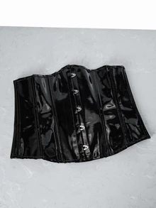 CHICVUE 1 Peça Espartilho Modelador de Cintura em Couro Envernizado com Fivela de Metal, Cincher de Cintura para Mulheres, Acessórios de Espartilho Bustier para Vestido, Gótico Punk Preto Cinto de Espartilho para Vestido, Modelador de Cintura para Afinar e Controlar a Barriga, Fantasia de Natal, Presentes de Natal - Preto - Visão 4