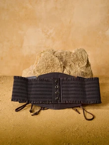 Tropiscape 1条女士棕色朋克风PU皮革弹力腰带，适合圣诞派对、聚会或日常穿着，圣诞礼物之选 - 棕色 - 查看 3