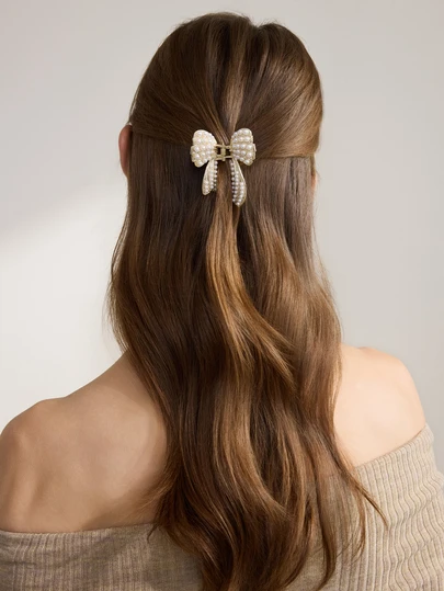 Clariva 1pc Simple Fashionable Golden Butterfly Faux Pearl Hair Claw Claw Clips Hair Clips Hair Jaw Clip Hair Clamps Hair Clutch Hair Catcher Clip Fall Winter Hair Accessories For Women Bows For Vacation Outfits Woman Gifts