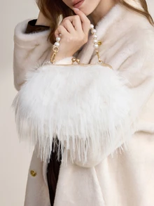 Clariva Fashionable Khaki Flap Chain Fluffy Handbag, Versatile Women's Shoulder Bag For Daily Commute And Phone Pouch Gifts - White - View 3