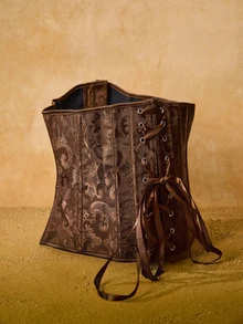 Tropiscape 1pc Brocade Palace Style Body Shaper Corset, Waist Cincher With Adjustable Drawstring Waist Trainer Costume Gifts - Coffee Brown - View 6