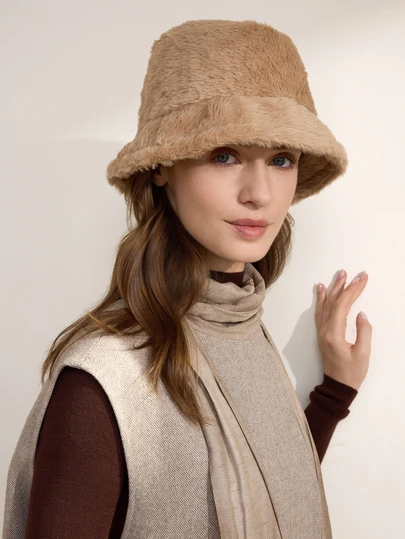 Clariva 1顶百搭休闲抓绒渔夫帽，多功能保暖（米色和粉色略有色差）秋冬季穿搭圣诞礼物