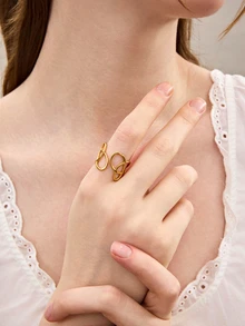 Hatastic Fashionable Minimalist Style Stainless Steel Open Ring, Ins Design Gifts Music Fest Back To School - Gold - View 1