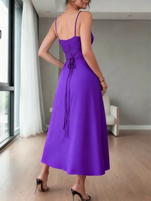 Women's Solid Color Knit Sexy Casual Holiday Dress - Purple - View 2