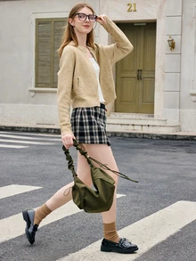 Hatastic 1pc Nylon Fabric Multi-Pocket Dumpling Crossbody Bag, Women Casual Pleated Drawstring Shoulder Bag, Slouchy Bohemian Hobo Bag Gifts