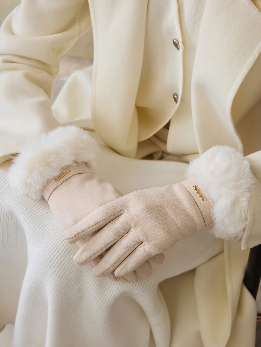 Clariva 女士米色触屏手套，防水，柔软保暖内衬，冬季户外手套，圣诞礼物 - 米色 - 查看 1