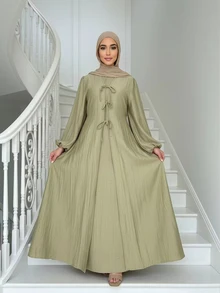 Vestido con lazo frontal de estilo árabe para mujer, de estilo modesto - verde menta - Ver 1