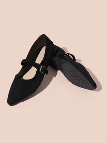 Hatastic Zapatos de punta elegantes con hebilla de unicolor para mujer, adecuados para la playa, festivales, bodas, oficina y uso en el hogar, regalos de verano y Navidad