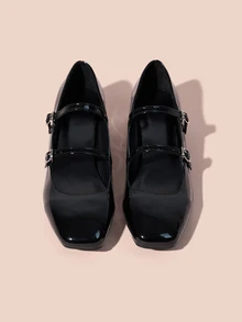 Hatastic 女士高跟玛丽珍鞋，黑色漆皮，粗跟，音乐节礼物 - 黑色 - 查看 4