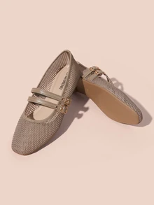 Hatastic ADAMUMU 女士镂空网眼芭蕾平底鞋，轻盈网眼面料，两个优雅搭扣，贴心镂空设计，舒适透气，时尚圣诞礼物