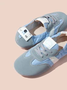 Hatastic 女士软底复古休闲芭蕾平底鞋，系带设计，百搭，适合搭配连衣裙，一脚蹬，简约运动鞋，圣诞礼物之选 - 藍色 - 查看 5