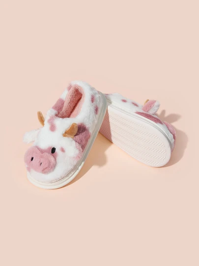 Hatastic أحذية منزلية نسائية موضة الخريف/الشتاء مطبوعة بنقشة البقر الفرو، أحذية منزلية فاخرة ناعمة بكعب كرتوني مضاد للانزلاق، مريحة وذات نعل ناعم، مناسبة للبيجامات والمعاطف الخفيفة والملابس اليومية، هدايا عيد الميلاد