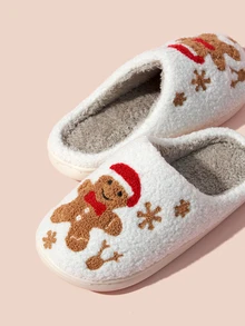 Hatastic 可爱卡通姜饼人女士冬季假日派对家居拖鞋礼物音乐节 - 白色 - 查看 3