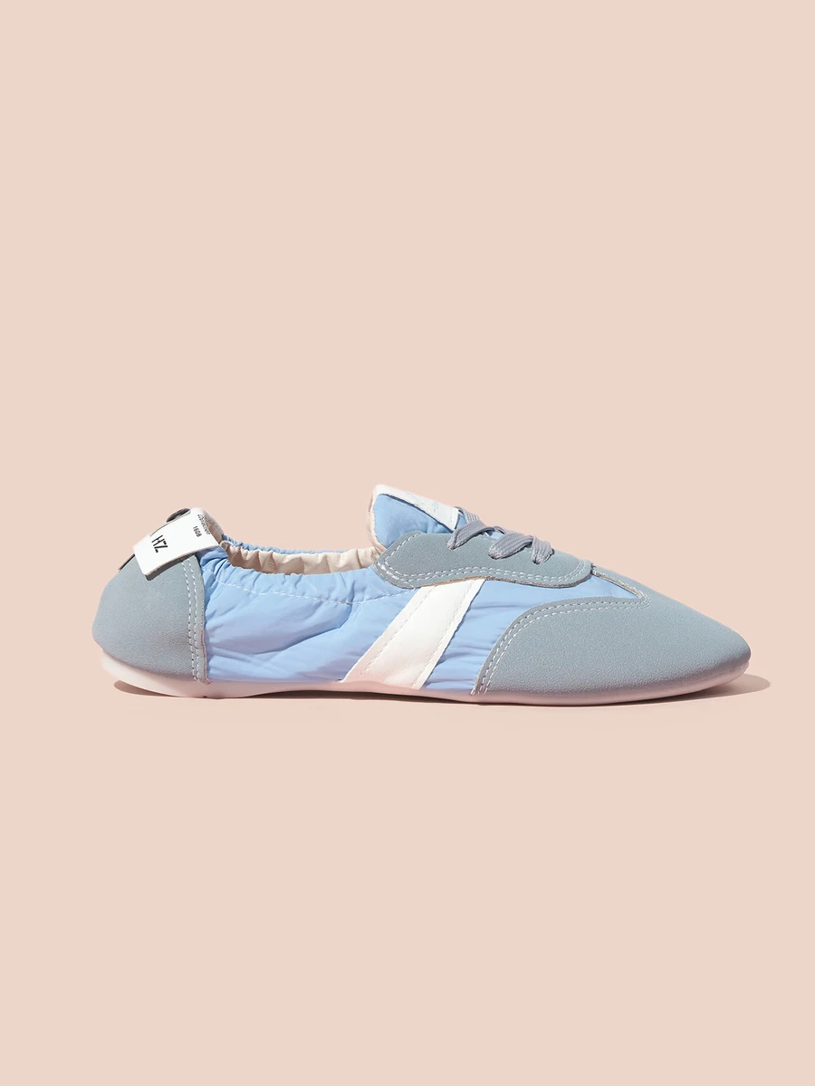 Hatastic 女士软底复古休闲芭蕾平底鞋，系带设计，百搭，适合搭配连衣裙，一脚蹬，简约运动鞋，圣诞礼物之选 - 藍色 - 查看 1