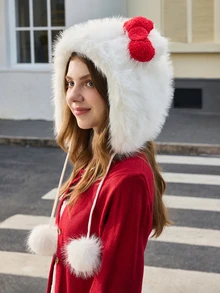 Hatastic 1件装女士可爱猫耳造型保暖帽，聚酯纤维材质，适合学生、女巫、秋冬季节、情人节、圣诞节等节日礼物 - 白色 - 查看 5