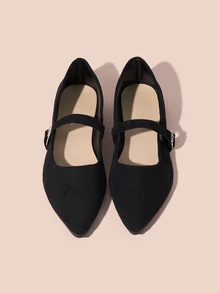 Hatastic Zapatos de punta elegantes con hebilla de unicolor para mujer, adecuados para la playa, festivales, bodas, oficina y uso en el hogar, regalos de verano y Navidad