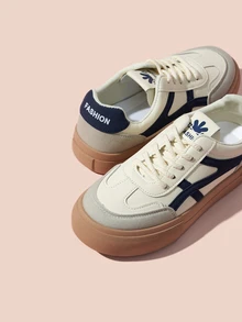 Hatastic Zapatillas blancas con bloques de color para damas, nuevos zapatos de estilo elegante para primavera y otoño, zapatos deportivos casuales azules ligeros y cómodos, regalos para festivales musicales - Azul - Ver 5