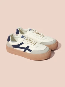 Hatastic Zapatillas blancas con bloques de color para damas, nuevos zapatos de estilo elegante para primavera y otoño, zapatos deportivos casuales azules ligeros y cómodos, regalos para festivales musicales - Azul - Ver 2