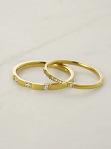 Clariva Fashionable Minimalist 18k Gold Plated Stainless Steel & Cubic Zirconia Stackable Ring, Suitable For Daily Wear Gifts - Gold - View 6