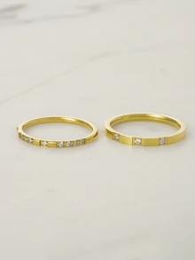 Clariva Fashionable Minimalist 18k Gold Plated Stainless Steel & Cubic Zirconia Stackable Ring, Suitable For Daily Wear Gifts - Gold - View 8