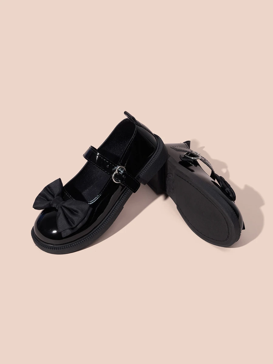 Hatastic 2024秋冬新款女士玛丽珍鞋，蝴蝶结装饰，适合学生妹和角色扮演（JK制服风格），情人节礼物，平底鞋，乐福鞋，音乐节礼物 - 黑色 - 查看 1