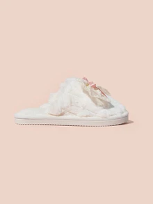 Hatastic Autumn/Winter Cute Girl Lace Bowknot Home Slippers, Women Indoor Lightweight Non-Slip Warm Plush Slip-On Slippers Gifts Music Fest - Pink - View 4