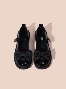 Hatastic 2024秋冬新款女士玛丽珍鞋，蝴蝶结装饰，适合学生妹和角色扮演（JK制服风格），情人节礼物，平底鞋，乐福鞋，音乐节礼物 - 黑色 - 查看 3