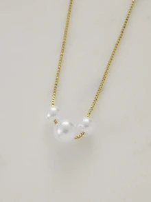Clariva 1pc Minimalist & Elegant Faux Pearl Necklace, Suitable For Women's Daily Wear Gifts - Gold - View 1