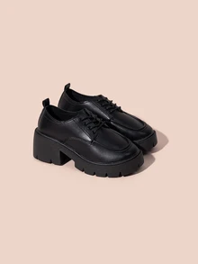 Hatastic Lace-Up Front Platform Oxford Shoes,Women's Fashion Simple And Versatile Comfortable Thick-Soled Buckle Loafers Mary Jane Shoes Gifts Music Fest - Black - View 2