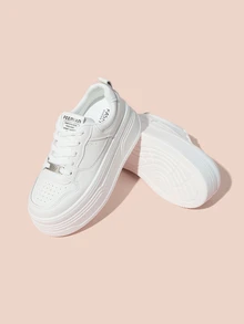 Hatastic 秋冬白色百搭休闲女鞋，时尚女士厚底运动鞋，圣诞礼物