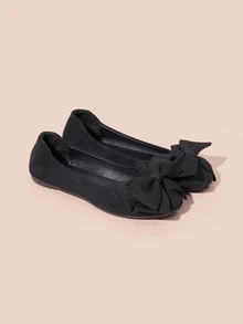 Hatastic Stylish Bow Decor Women's Classic Round Toe Flat Shoes - Slip-On Soft Bottom Round Toe Women Shoes, Lightweight & Comfortable - Fashionable Bow Design Showcases Elegance - Classic, Fashionable, Elegant, Versatile Gifts Music Fest - Black-pointed Butterfly - View 5