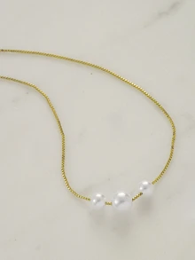 Clariva 1pc Minimalist & Elegant Faux Pearl Necklace, Suitable For Women's Daily Wear Gifts - Gold - View 4