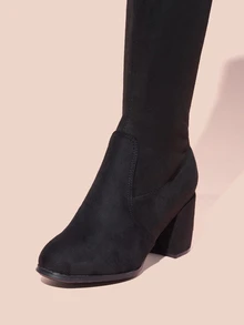 Hatastic Giày bốt cao đến đầu gối nữ mùa Thu/Đông, đế dày, màu trơn, mũi tròn, thời trang, gợi cảm, thích hợp làm quà tặng cho lễ hội âm nhạc. - màu đen - Xem 5