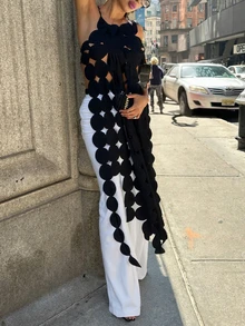 Party Versatile And Sexy Sleeveless Backless Hollow Out Ribbon Long Top - Black - View 1