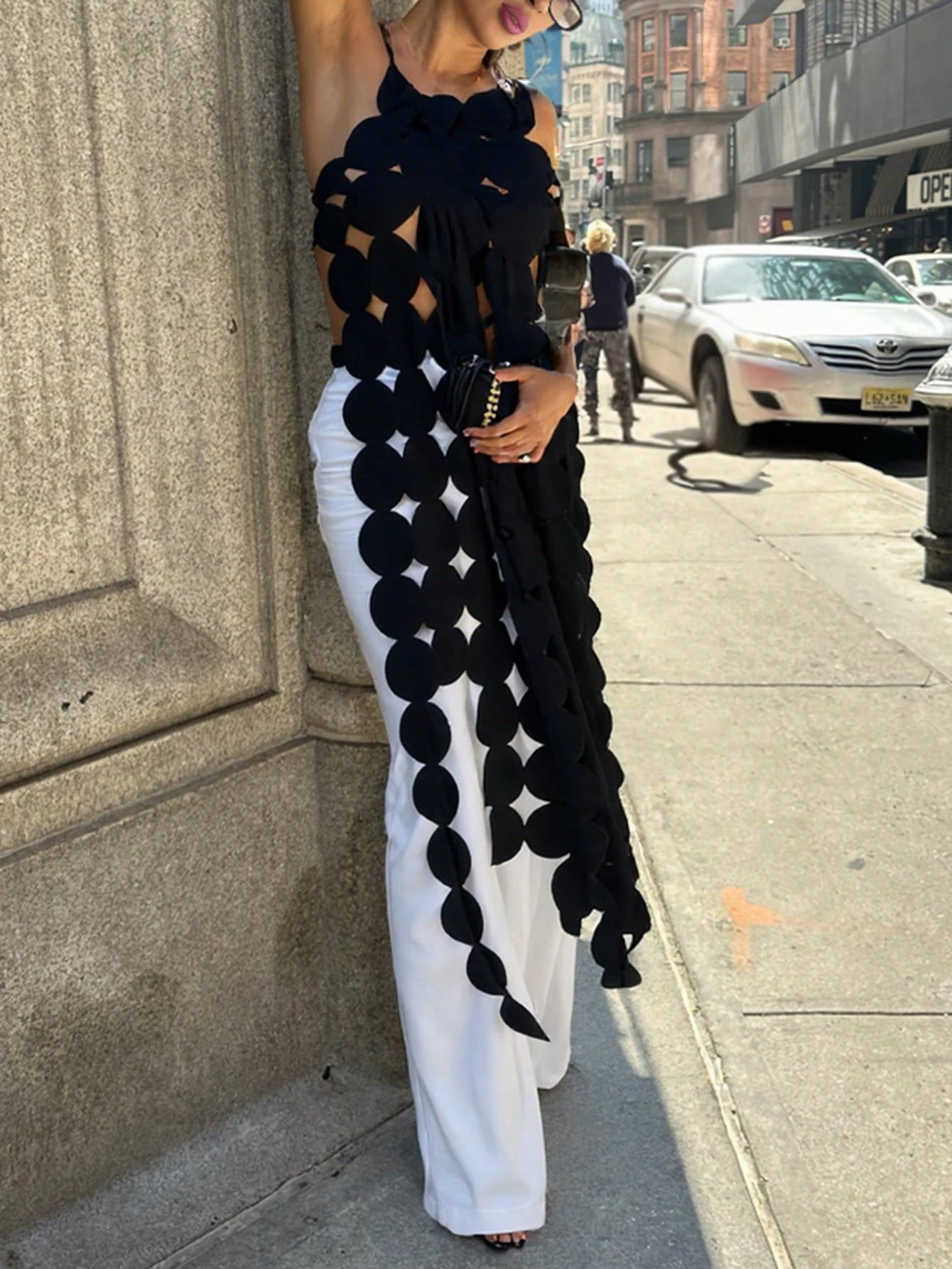 Party Versatile And Sexy Sleeveless Backless Hollow Out Ribbon Long Top - Black - View 1