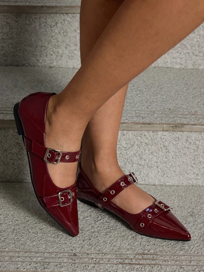 DareSee 秋冬女款黑色、红色、酒红色尖头平底鞋，低鞋面，职业装，办公休闲软皮软底鞋，大码平底牛津鞋（41-43码），2025春夏圣诞礼物