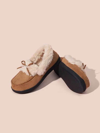 Hatastic 高密度记忆海绵拖鞋，长绒内里，冬季室内拖鞋，蝴蝶结拖鞋，防滑拖鞋，女士拖鞋，节日礼物/圣诞礼物