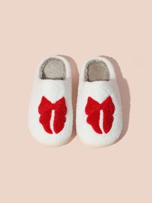 Hatastic 女士可爱蝴蝶结室内拖鞋，舒适保暖，适合冬季居家休闲，也是音乐节的理想礼物 - 紅色 - 查看 4