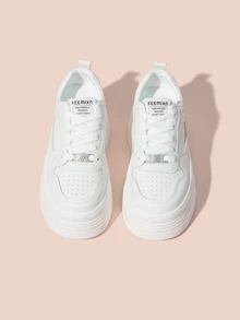 Hatastic 秋冬白色百搭休闲女鞋，时尚女士厚底运动鞋，圣诞礼物