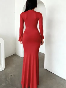 Y2K Streetwear Sexy Metallic Decor Christmas Party Fitted Long Sleeve Dress