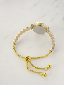 Clariva New Casual Fashion Ladies' Bracelet Watch, Cute Round Dial Decorated With Crystals, Rhinestone Embellished Watchband, Alloy Quartz Watch, Gift As A Gift For Students Returning To School Gifts