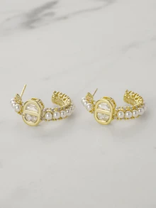 Clariva 1 chiếc khuyên tai tròn đính ngọc trai giả CD sang trọng dành cho nữ, thiết kế tối giản, quà tặng Giáng sinh đa năng - Hoa tai ngọc trai CD - Xem 3