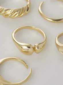 Clariva 12pcs Women Adjustable Asymmetrical Geometric Design Rings Set, [Note: Some Rings Are Open But Not Adjustable, Please Do Not Forcefully Bend Them As It May Cause Breakage, Sizes Are Already Labeled] Gifts - Gold - View 4